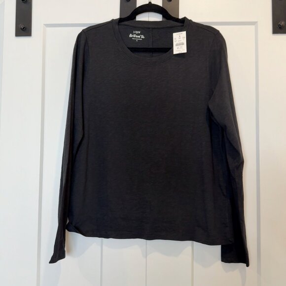 NWT J.Crew Factory Girlfriend Tee Black Long Sleeve Crewneck Women’s Large - Picture 2 of 9